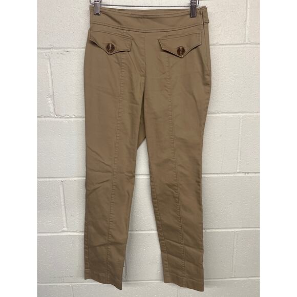 Toccin Sz 0 Xs Tan Safari Button Tab Tapered Slim High Rise Trouser Pants - Picture 4 of 8